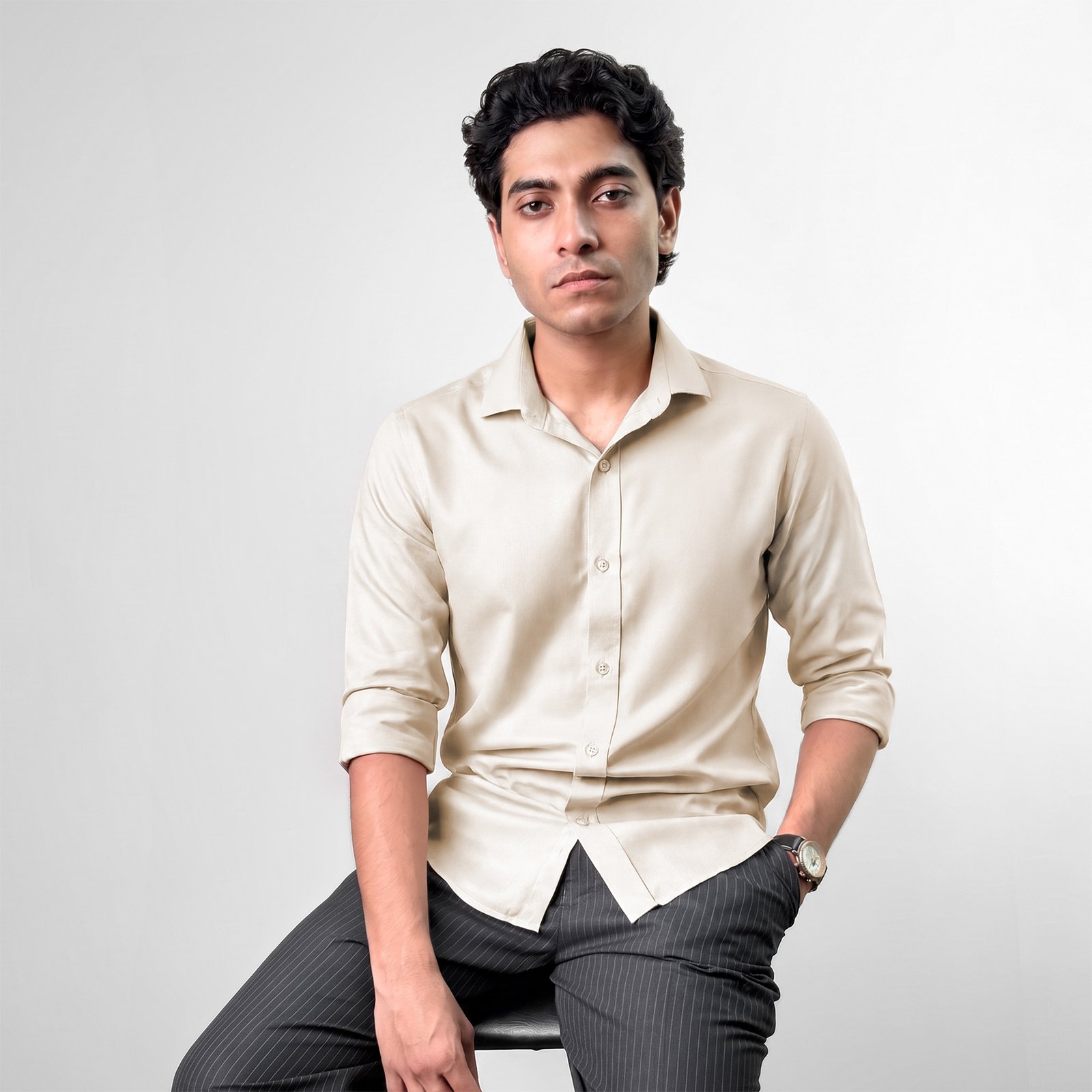 Linen Shirt: Beige - Image 3