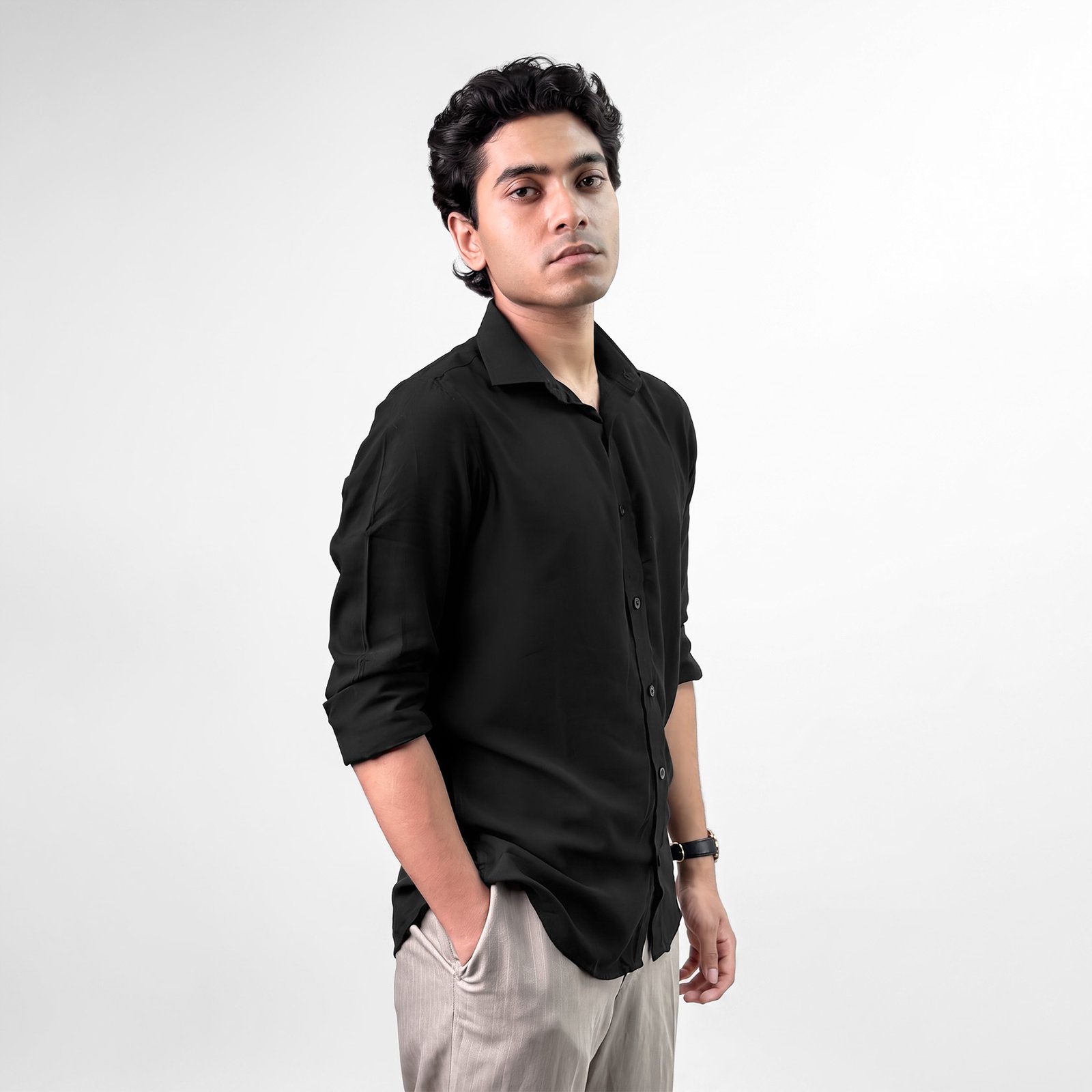 Linen Shirts Model_Black_Standing